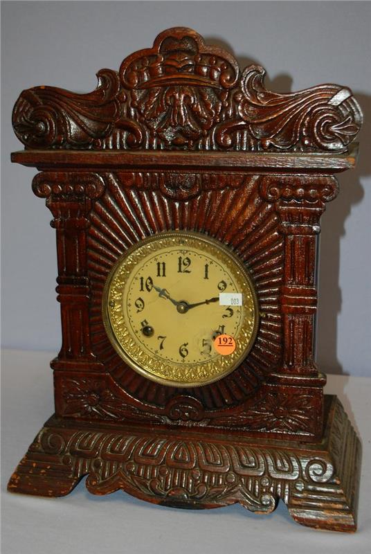 Antique New Haven Carved Oak Cabinet Clock