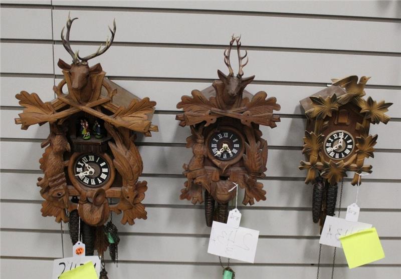 3 Carved Case Weight Driven Cuckoo Clocks