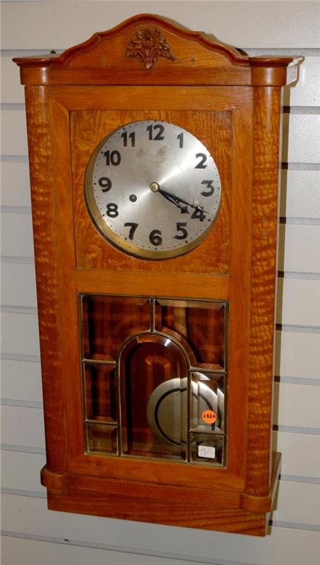 Antique Oak German Wall Box Clock