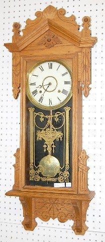 Antique Oak Carved Gilbert No. 117 Wall Clock