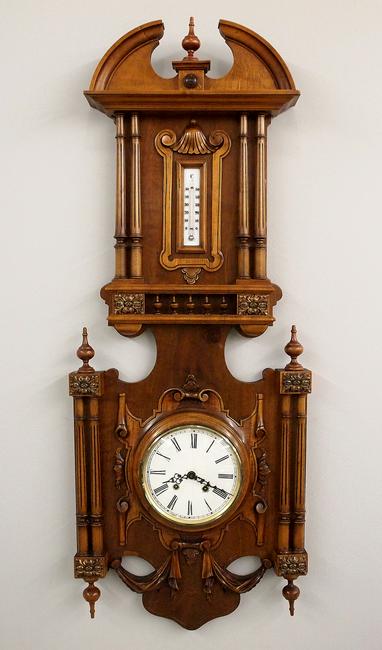 French Wall Barometer With Clock