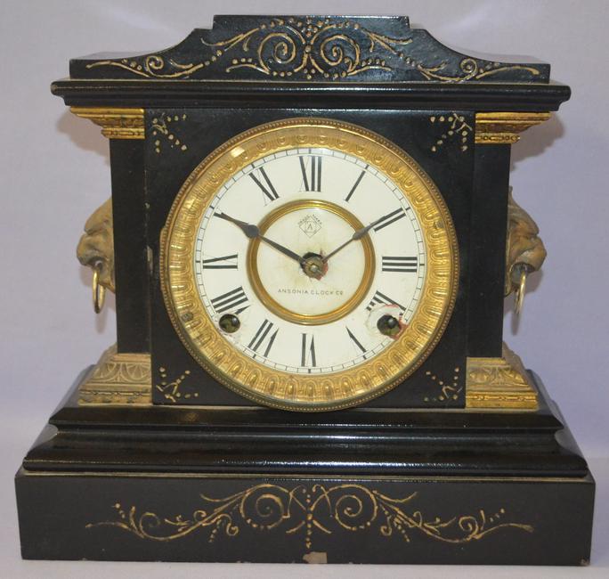 Ansonia Enameled Iron Statue Mantel Clock