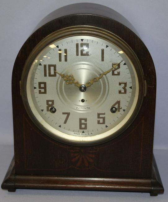 Antique Plymouth Mahogany Inlay Mantle Clock