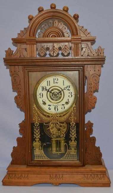Antique Ingraham Walnut Alarm Kitchen Mantle Clock