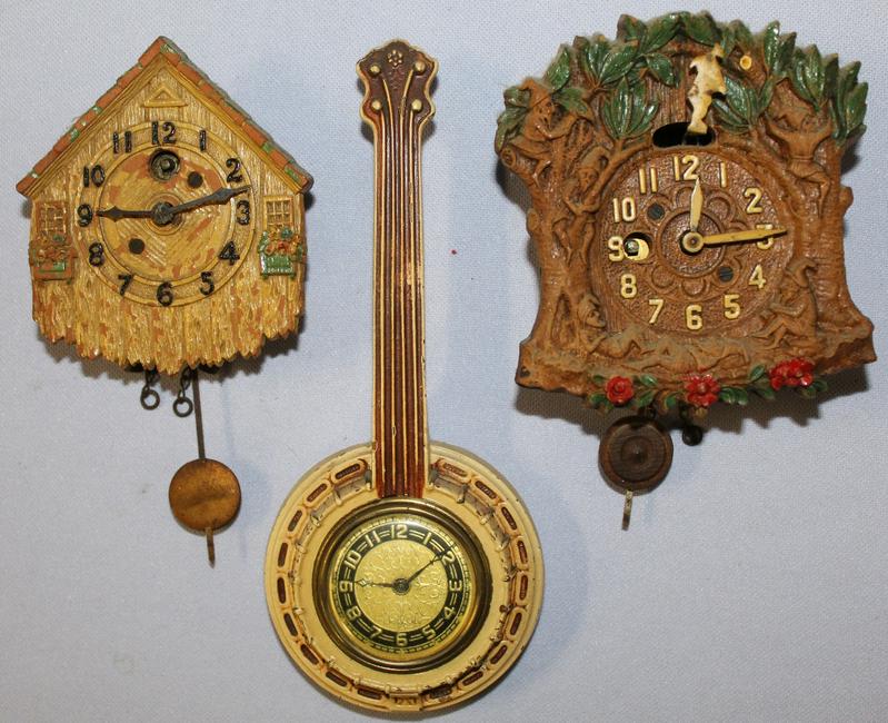 Lot of 3 Pendulettes & Lux Banjo Wall Clocks