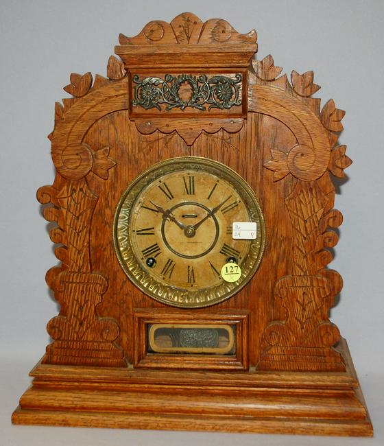 Antique Ingraham cabinet #9 Oak Mantle Clock