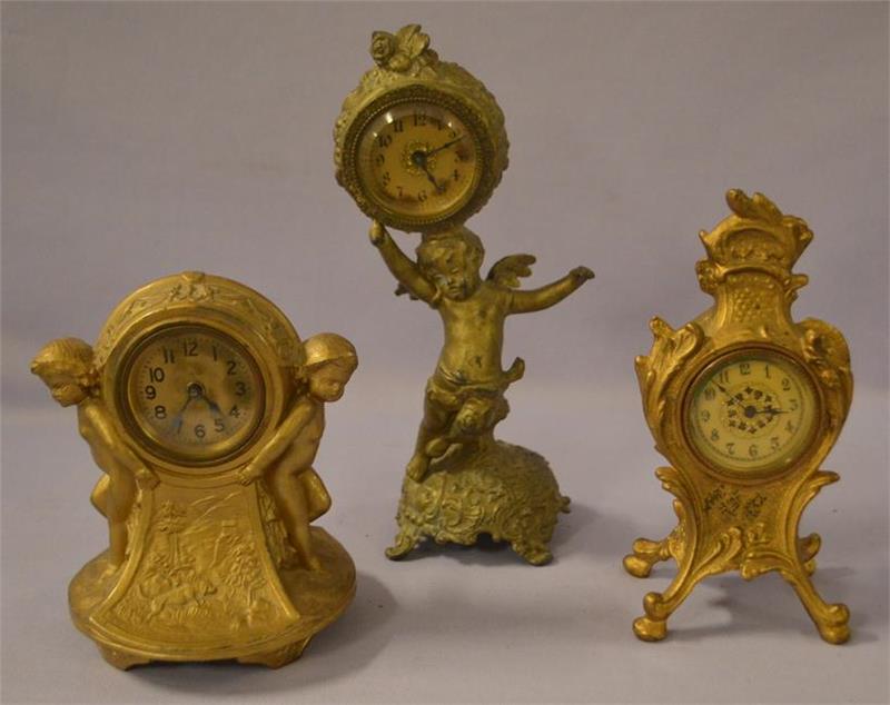 Lot of 3 Novelty Metal Figural Mantle Clock