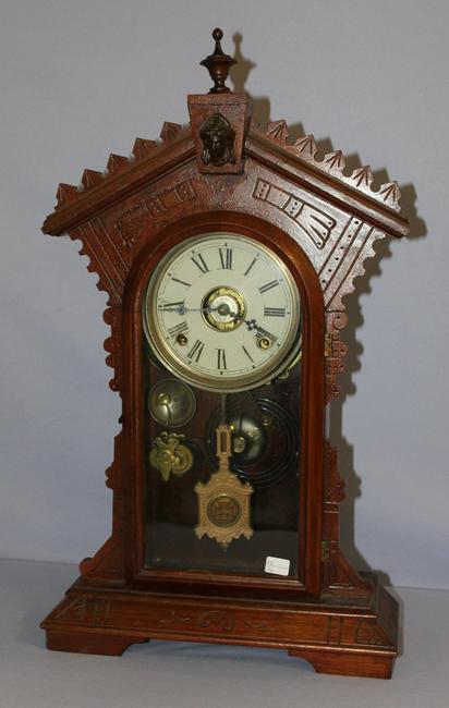 Antique E.N. Welch Walnut Kitchen Mantle Clock