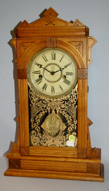 Waterbury Carved Oak Kitchen Mantle Clock