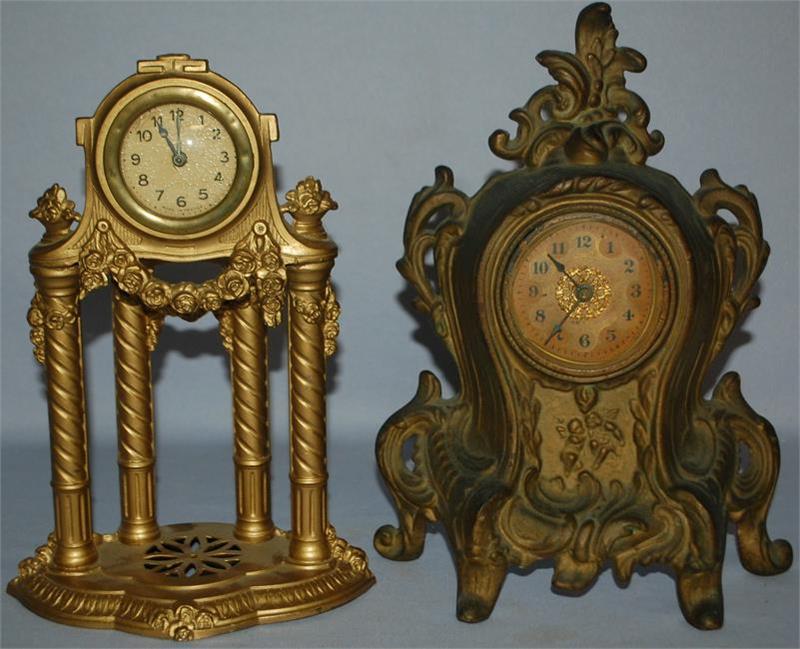 Lot of (2) Metal Case Novelty Mantle Clocks