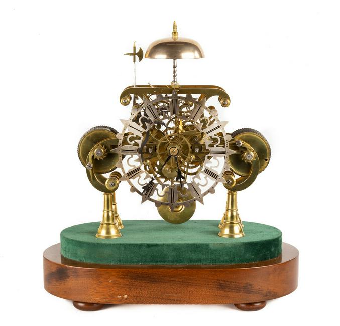 Unusual English Double Fusee Skeleton Clock