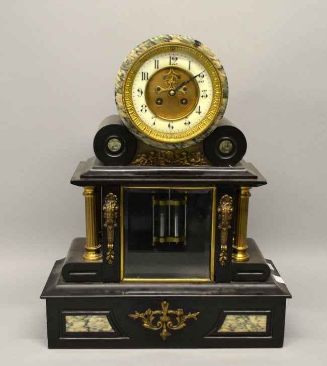 19th century polished slate and gilt metal mantel clock