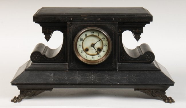 19TH C. VICTORIAN SLATE BRONZE MANTLE CLOCK