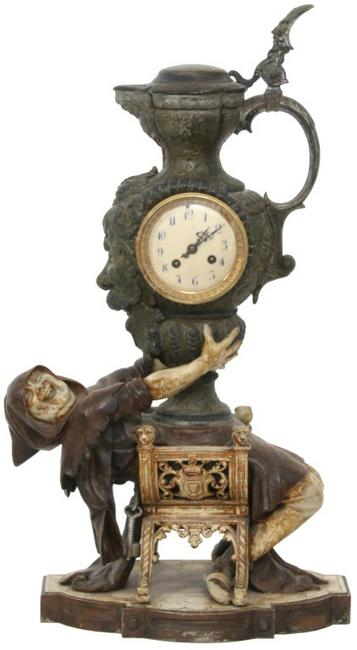 Large Figural Clock of Monk with Beer Stein