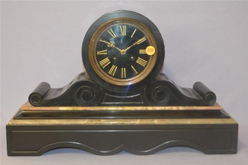 Antique French Slate & Marble Mantle Clock