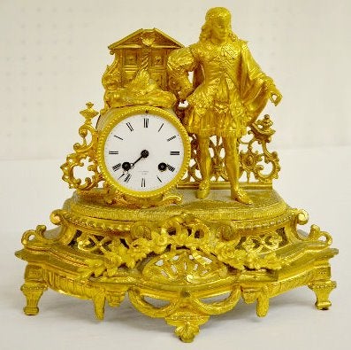 Japy Freres Gilt Bronze Mantel Clock w/Cavalier