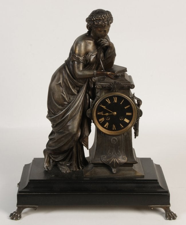 19TH C. FRENCH MANTLE CLOCK FEMALED SLATE