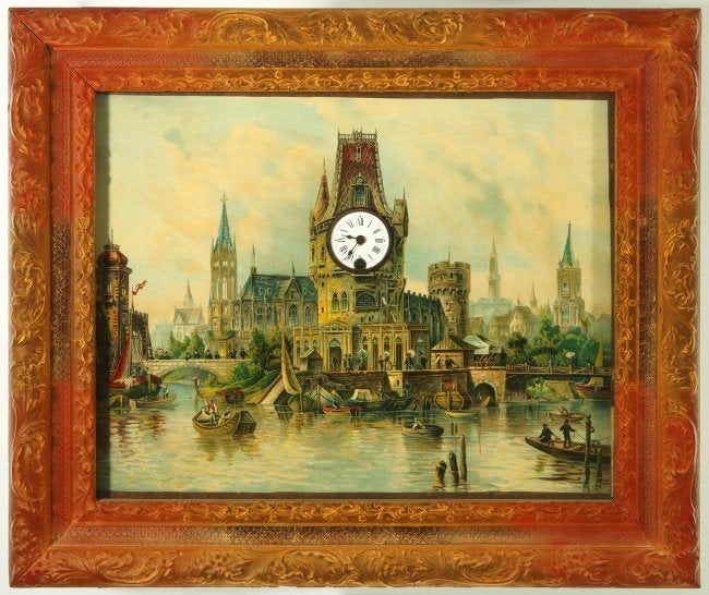 A 19TH C. GERMAN MUSICAL PICTURE FRAME CLOCK