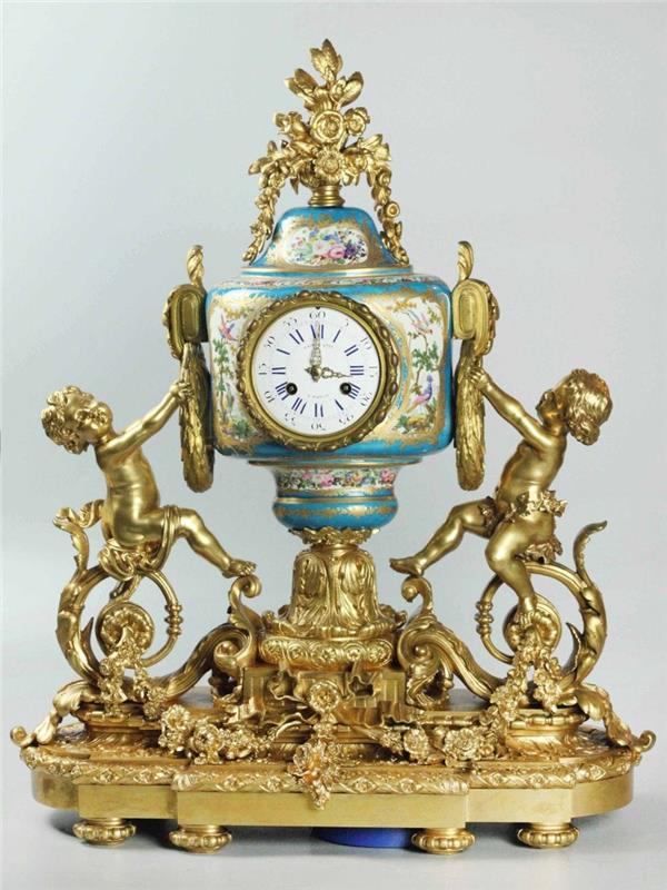 19th Century Dore Bronze with Sevres Porcelain Clock