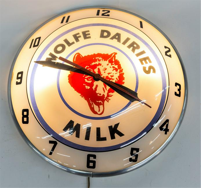 Double Bubble Lighted Wolfe Dairies Clock