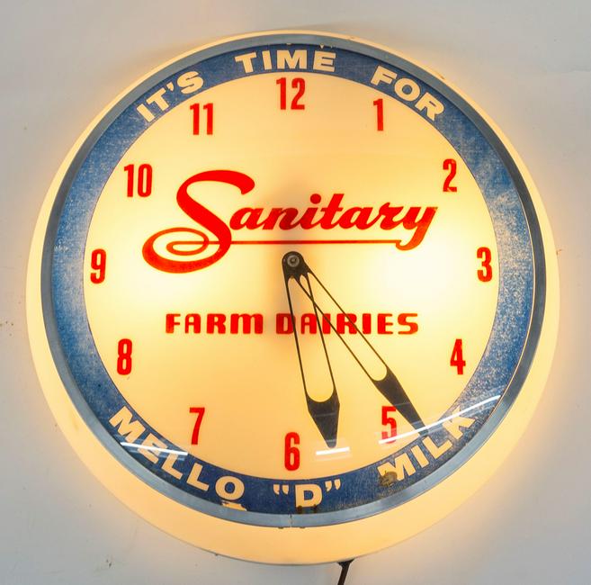 Sanitary Farm Dairies Lighted Clock