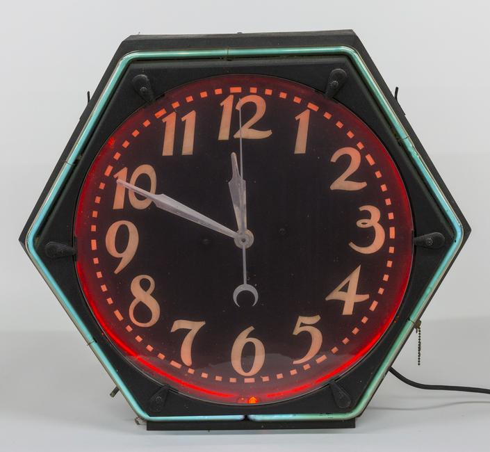 Two Color Neon Octagonal Hanging Clock