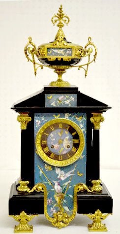 Fabulous French Slate & Cloisonné Mantel Clock