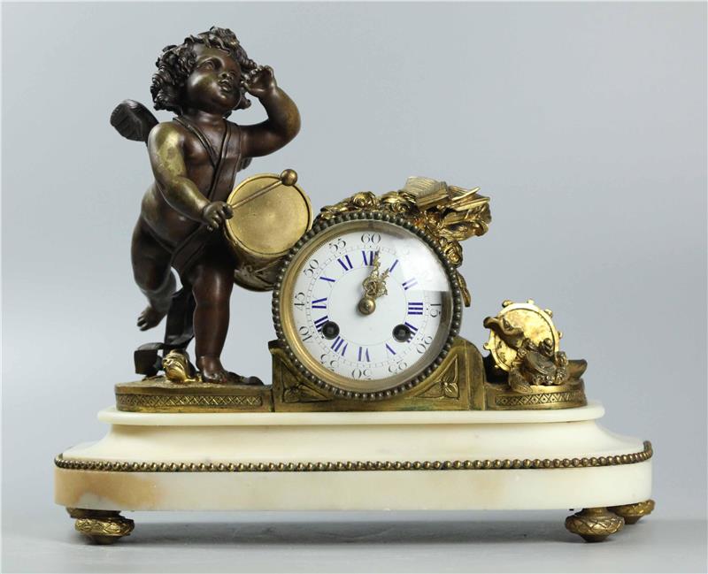 19th Century Dore Bronze Clock with Carrara Marble Base