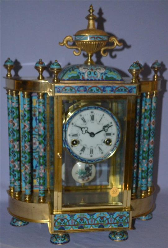 Vintage Cloisonne Crystal Regulator Clock