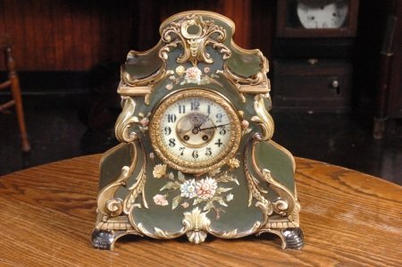 NICE LARGE GILBERT MAJOLICA GLAZE CHINA CASE CLOCK