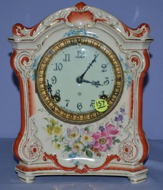 Antique Ansonia Royal Bonn "La Yard" China Clock