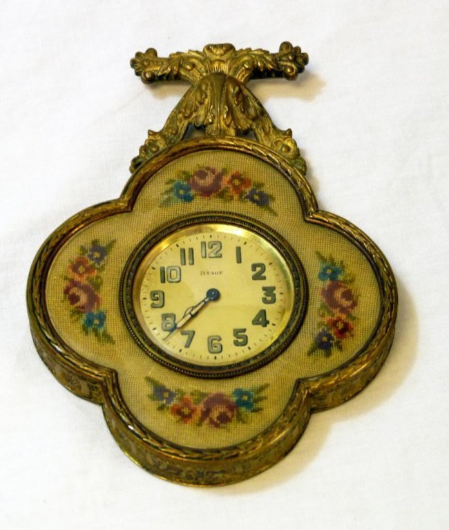 AUSTRIAN GILT CLOVER FORM CLOCK MICRO STITCH CLOCK