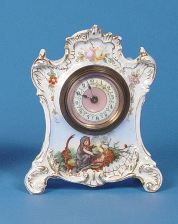 French Hand Painted Miniature Porcelain Clock