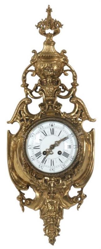 French Gilt Brass Hanging Cartel Clock