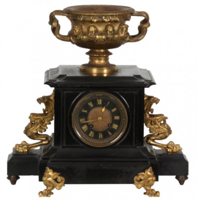 French Marble & Bronze Mantle Clock