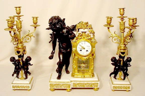 3 Pc. Japy Freres & CIE Clock and Candelabras