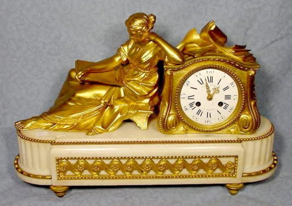 Early French Dore Bronze and Marble Figural Clock