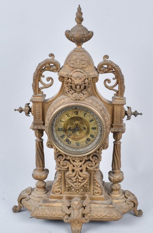 ANSONIA ORNATE CAST METAL SHELF CLOCK