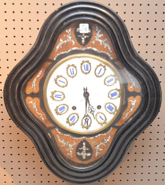 19th c. wall clock, mother of pearl & enamel, dial with