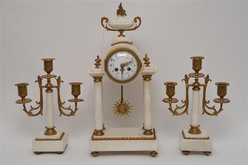 19th Century Gilt Bronze & White Marble Clock