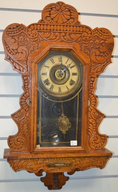 Antique Carved Oak Hanging Kitchen Clock