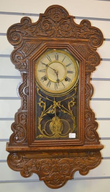 Antique Oak Waterbury Hanging Kitchen Clock