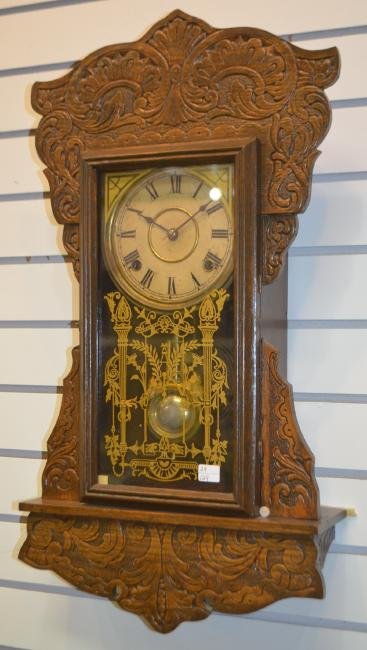 Antique Oak Carved Hanging Kitchen Clock