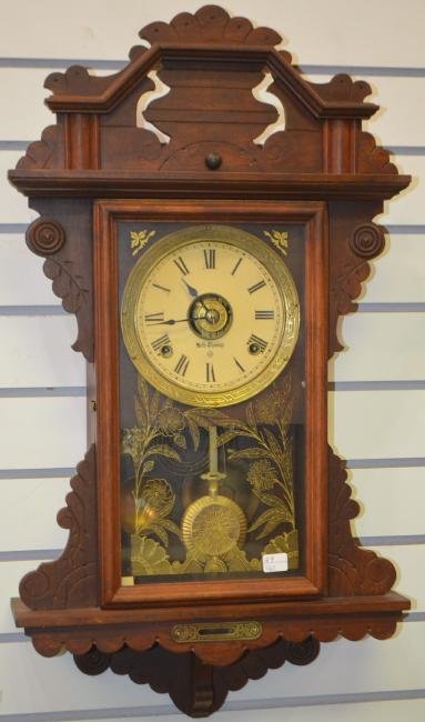 Antique Walnut Seth Thomas Hanging Kitchen Clock