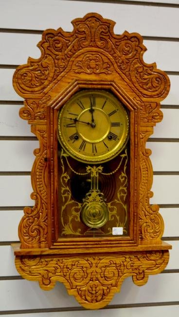 Antique Carved Golden Oak Hanging Kitchen Clock