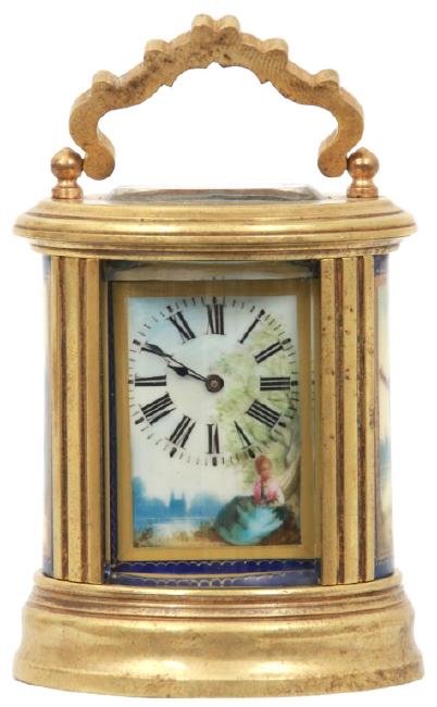 French Miniature Porcelain & Brass Carriage Clock