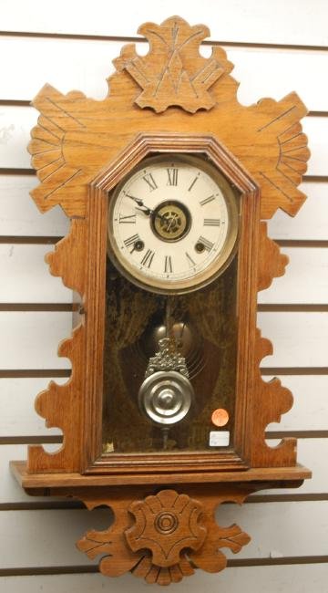 Antique Carved Oak Ansonia Hanging Kitchen Clock