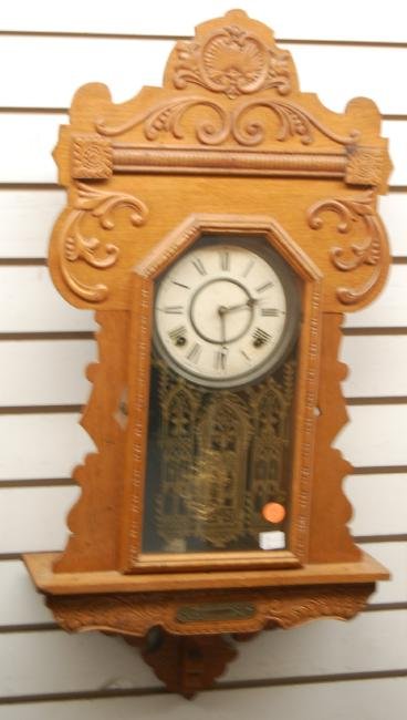 Antique Carved Oak Hanging Kitchen Clock