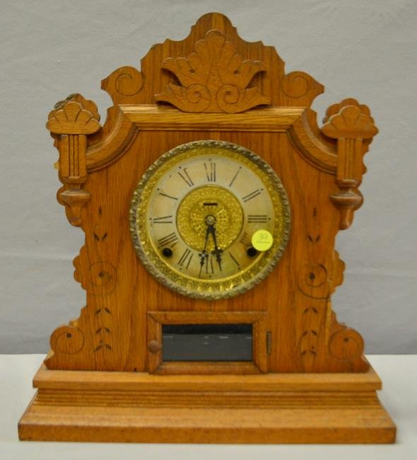 Antique Oak Ingraham Cabinet Clock