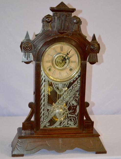 Antique Gilbert Kitchen Mantel Clock. Walnut case,